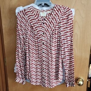 Maeve By Amthropology Zigzag Burnt Brick Red and Off White Button Front Blouse